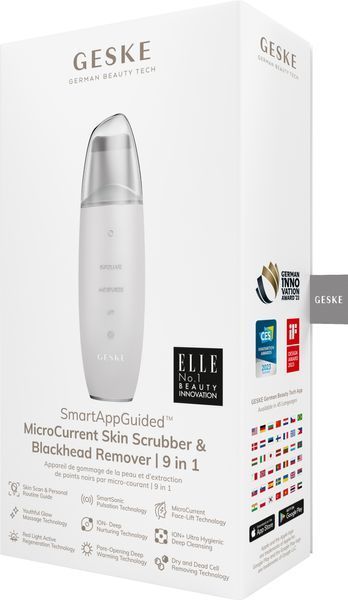 Мікрострумовий скрабер для шкіри та усунення чорних точок GESKE MicroCurrent Skin Scrubber&Blackhead Remover 9в1 white HB0150 фото