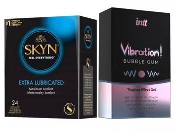 Набор : Intt Vibration Bubble Gum Жидкий стимулятор 15 мл и SKYN Extra Lube 24 шт SOS145 фото