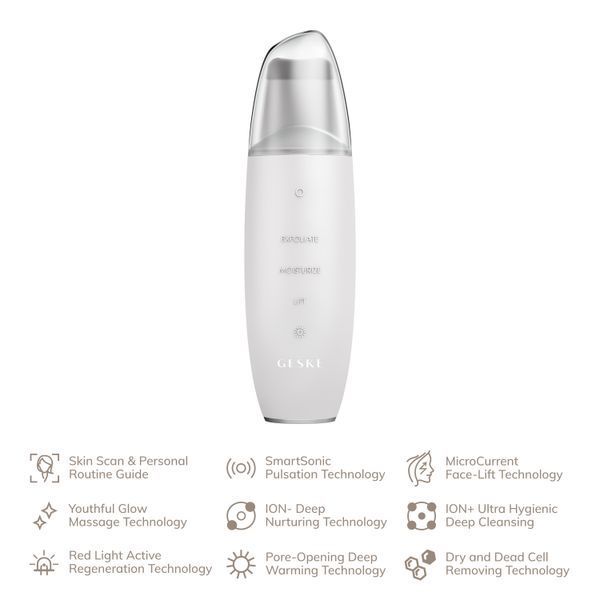 Мікрострумовий скрабер для шкіри та усунення чорних точок GESKE MicroCurrent Skin Scrubber&Blackhead Remover 9в1 white HB0150 фото