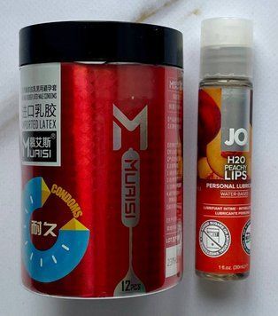 Набор Muaisi 0.02 мм Red 12 шт. - Лубрикант System JO H2O Peachy Lips (30 мл) SOS2786 фото