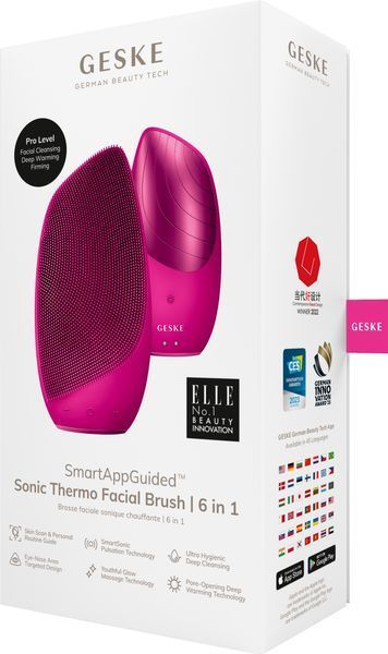 Электронная звуковая термо щетка для лица GESKE Sonic Thermo Facial Brush 6в1 magenta HB0076 фото