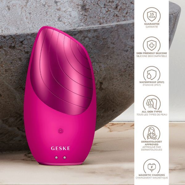 Электронная звуковая термо щетка для лица GESKE Sonic Thermo Facial Brush 6в1 magenta HB0076 фото