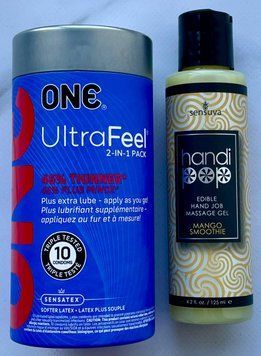 Набір ONE UltraFeel 2-in-1 10 штук - Лубрикант смаковий Sensuva Handipop Mango Smoothie (125 мл) SOS3364 фото
