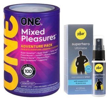 Набір з ONE Mixed Pleasures 100 шт + Пролонгатор pjur Superhero Ultimate Spray 20 мл, найсильніший SOS9469 фото