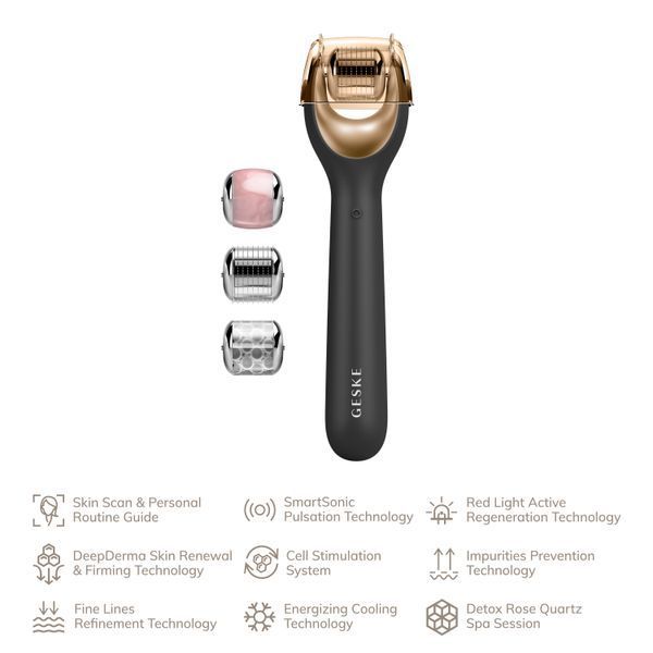 Електронний ролер для обличчя з мікроголками GESKE MicroNeedle Face Roller 9в1 gray HB0185 фото