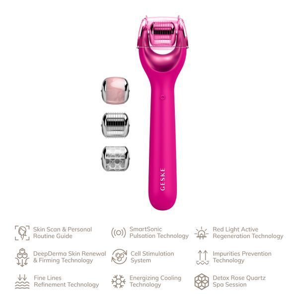 Электронный роллер для лица с микроиглами GESKE MicroNeedle Face Roller 9в1 magenta HB0186 фото
