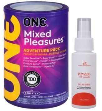 Набір з ONE Mixed Pleasures 100 шт + Пролонгатор Doc Johnson Power+with Yohimbe Delay Spray For Men (59 мл) SOS9467 фото