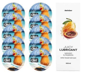 Набір ONE Island Punch 10 шт. + Лубрикант Satisfyer Mango & Passion 300 мл SOS12409 фото