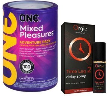 Набір з ONE Mixed Pleasures 100 шт + Пролонгатор Orgie Time Lag 2 Delay Spray, 10 мл SOS9466 фото