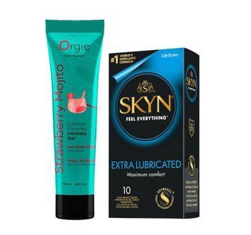 Набір : SKYN Extra Lube &mdash; 10 шт та Лубрикант Orgie Полуничний мохіто &mdash; 100 мл SOS924 фото