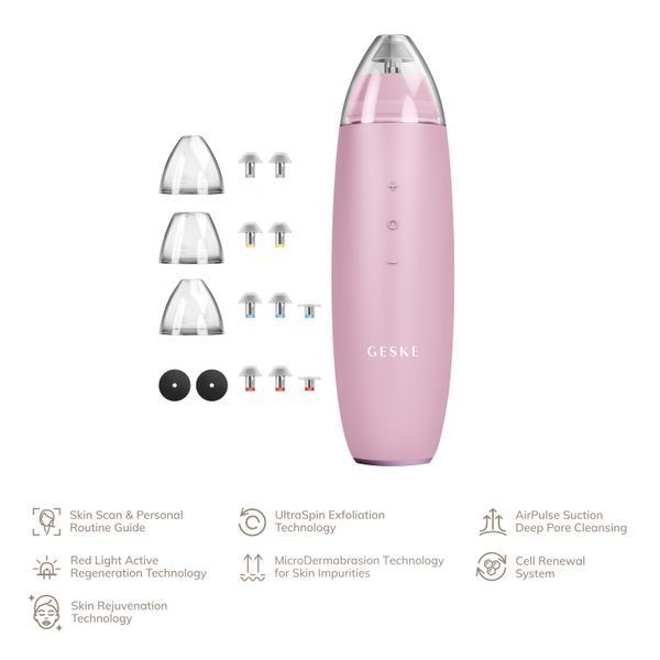 Мікродермабразійний пристрій для видалення чорних цяток GESKE MicroDermabrasion Blackhead Remover 7в1 pink HB0571 фото