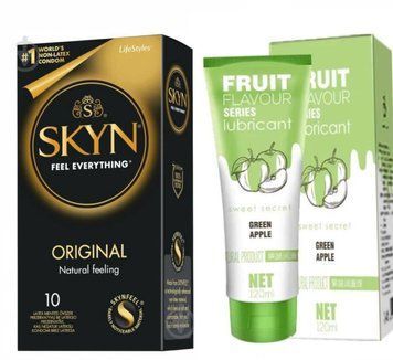 Набор : SKYN Original 10 шт и Лубрикант OLO SWEET SECRET с ароматом яблока 120ml sos107 фото