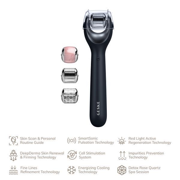 Електронний ролер для обличчя з мікроголками GESKE MicroNeedle Face Roller 9в1 black HB0190 фото