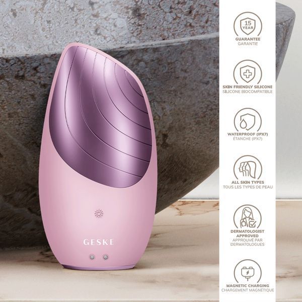 Електронна звукова термо щітка для обличчя GESKE Sonic Thermo Facial Brush 6в1 pink HB0082 фото