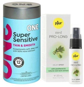 Набір з ONE Super Sensitive Pack 12 шт + Пролонгатор pjur MED Prolong Spray 20 мл SOS9413 фото