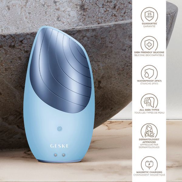 Електронна звукова термо щітка для обличчя GESKE Sonic Thermo Facial Brush 6в1 aquamarine HB0083 фото