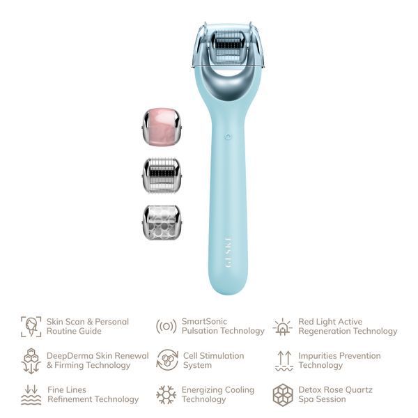 Электронный роллер для лица с микроиглами GESKE MicroNeedle Face Roller 9в1 turquoise HB0191 фото
