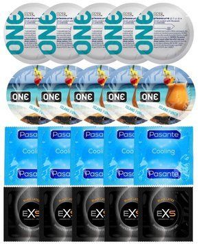 Набір 20 шт ONE Pleasure Plus + ONE Island Punch + Pasante Cooling + EXS Black Latex SOS7284 фото
