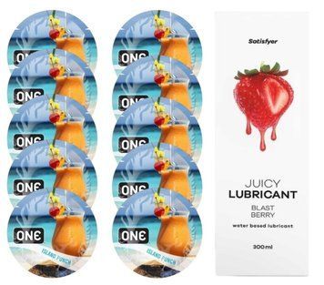 Набір ONE Island Punch 10 шт. + Лубрикант Satisfyer Blast Berry 300 мл SOS12405 фото