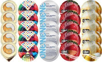 Набір з OLO Ice Durable + ONE Ribs + ONE Sensitive + ONE Chocolate Strawberry + ONE Banana SOS8698 фото