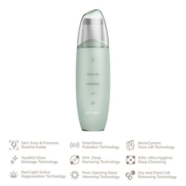 Мікрострумовий скрабер для шкіри та усунення чорних точок GESKE MicroCurrent Skin Scrubber&Blackhead Remover 9в1 green HB0151 фото