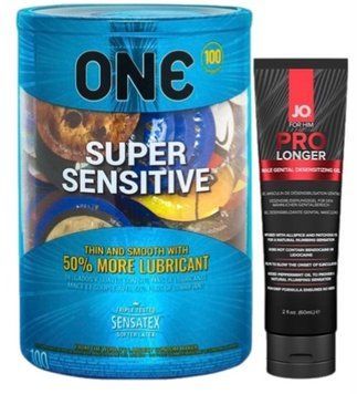 Набір з ONE Super Sensitive 100 шт + Пролонгатор System JO Prolonger Gel (60 мл) SOS9510 фото