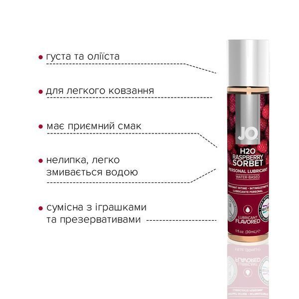 Змазка на водній основі System JO H2O &mdash; Raspberry Sorbet (30 мл) без цукру, рослинний гліцерин SO1468 фото