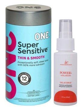 Набір з ONE Super Sensitive Pack 12 шт + Пролонгатор Doc Johnson Power+with Yohimbe Delay Spray For Men (59 мл) SOS9409 фото