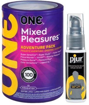 Набір з ONE Mixed Pleasures 100 шт + Пролонгатор pjur Superhero Serum 20 мл SOS9459 фото