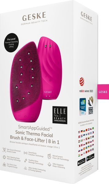 Очищувальна щітка для обличчя GESKE Sonic Thermo Facial Brush&Face-Lifter 8в1 magenta HB0087 фото