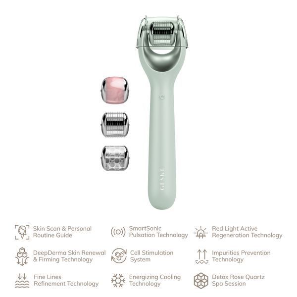 Електронний ролер для обличчя з мікроголками GESKE MicroNeedle Face Roller 9в1 green HB0195 фото