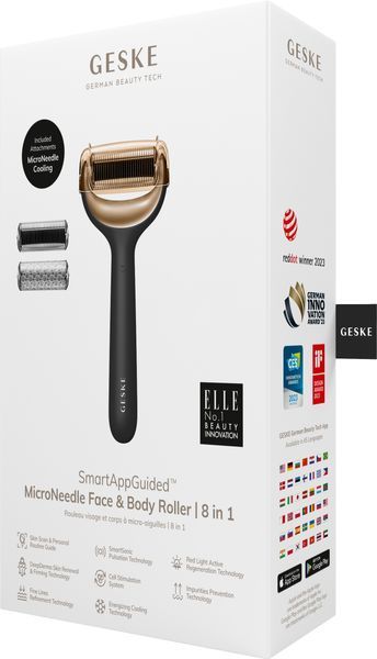 Електронний ролер для обличчя та тіла з мікроголками GESKE MicroNeedle Face&Body Roller 8в1 gray HB0196 фото