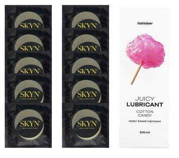 Комплект SKYN Pina Colada 10 шт. + Лубрикант Satisfyer Juicy Lubricant Cotton Candy 300 мл SOS12553 фото