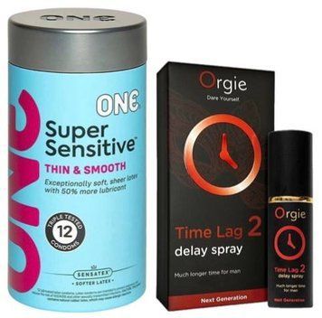 Набір з ONE Super Sensitive Pack 12 шт + Пролонгатор Orgie Time Lag 2 Delay Spray, 10 мл SOS9408 фото