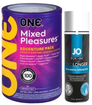 Набір з ONE Mixed Pleasures 100 шт + Пролонгатор System JO Prolonger Spray with Benzocaine (60 мл) SOS9457 фото