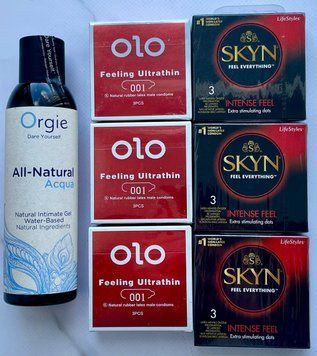 Набір 18 шт OLO збуджуючі 001 + Skyn Intense Feel + Лубрикант ALL-NATURAL Acqua 150 мл Orgie SOS3818 фото