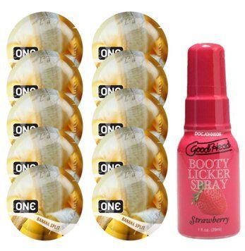 Комплект ONE Banana Split 10 шт + Doc Johnson GoodHead Booty Licker Spray Strawberry (29 мл) SOS13726 фото