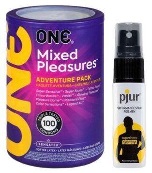 Набір з ONE Mixed Pleasures 100 шт + Пролонгатор pjur Superhero Spray 20 мл SOS9456 фото