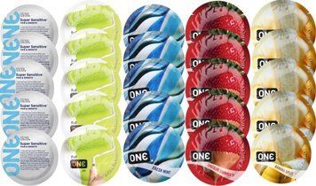 Набір з 25 шт ONE Super Sensitive + ONE Color + ONE Fresh Mint + ONE Chocolate Strawberry + ONE Banana Split SOS8275 фото