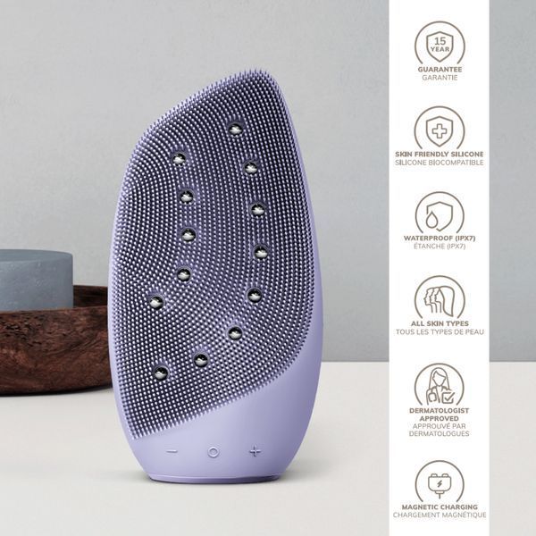 Очищувальна щітка для обличчя GESKE Sonic Thermo Facial Brush&Face-Lifter 8в1 purple HB0090 фото