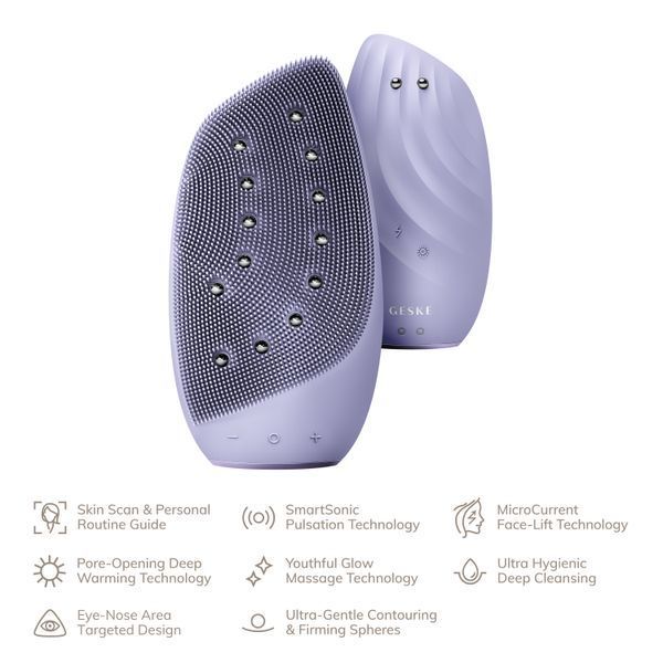 Очищувальна щітка для обличчя GESKE Sonic Thermo Facial Brush&Face-Lifter 8в1 purple HB0090 фото