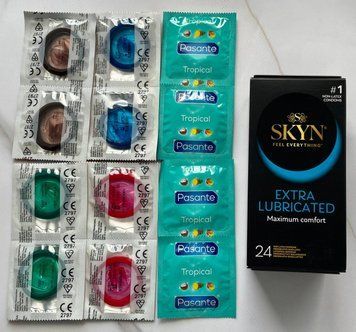 Набір Skyn Extra Lube 24 шт + Pasante Tropical 4 шт + Pasante Mint, Blueberry, Strawberry, Chocolate 8 шт SOS3028 фото