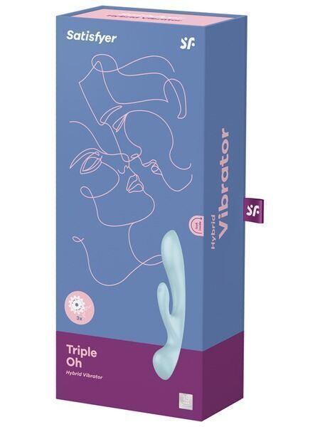 Двосторонній вібратор-кролик Satisfyer Triple Oh Light Blue, 3 мотори, руків&rsquo;я-масажер SO7781 фото