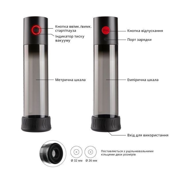 Автоматична вакуумна помпа Otouch MACHO WORK 1, 2 кільця 26 мм і 36 мм, LED-індикатор, до 20 см SO9390 фото