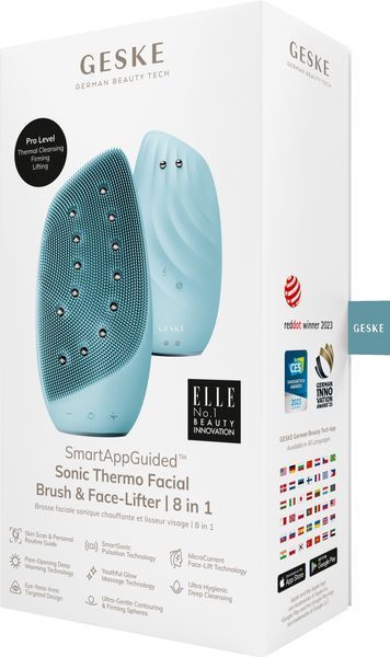 Очищувальна щітка для обличчя GESKE Sonic Thermo Facial Brush&Face-Lifter 8в1 turquoise HB0092 фото