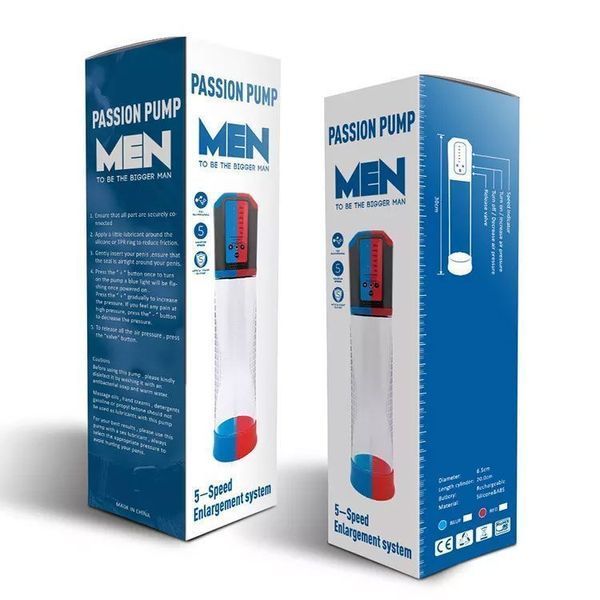 Автоматична вакуумна помпа Men Powerup Passion Enlargement system Blue перезаряджається, 5 режимів SO6299 фото