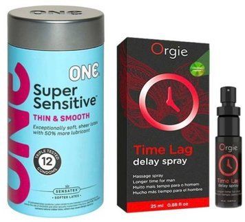 Набір з ONE Super Sensitive Pack 12 шт + Пролонгатор Time Lag, 25 мл. ORGIE SOS9403 фото