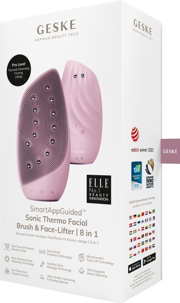 Очищувальна щітка для обличчя GESKE Sonic Thermo Facial Brush&Face-Lifter 8в1 pink HB0093 фото