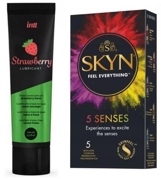 Набір SKYN 5 Senses + Лубрикант на водній основі Intt Strawberry (100 мл) SOS1173 фото