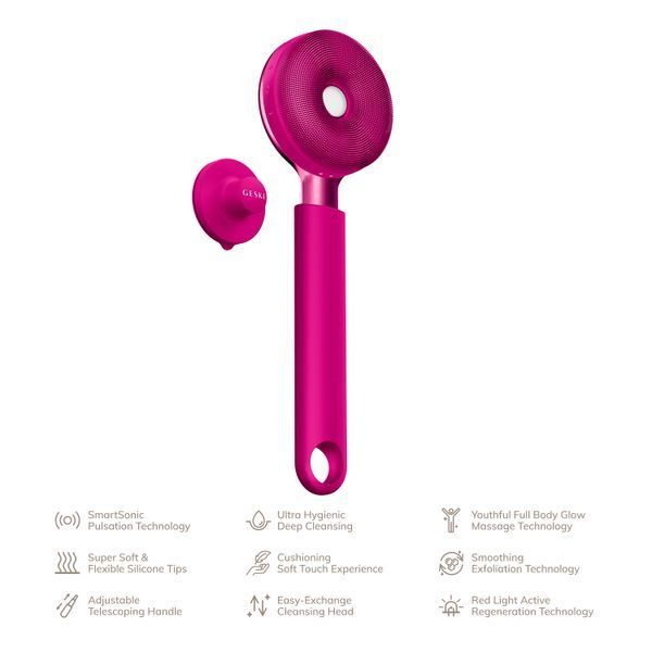 Звуковая светодиодная щетка для всего тела GESKE Sonic LED Full-Body Brush&Intensive Exfoliator 9в1 magenta HB0388 фото